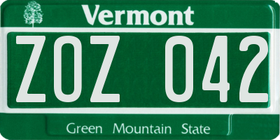 VT license plate ZOZ042