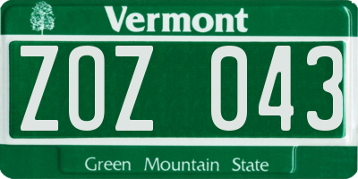 VT license plate ZOZ043