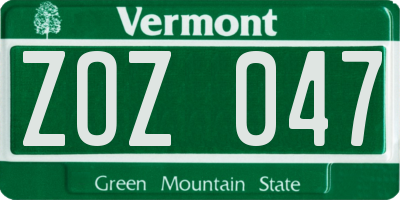 VT license plate ZOZ047