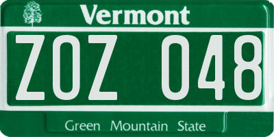 VT license plate ZOZ048