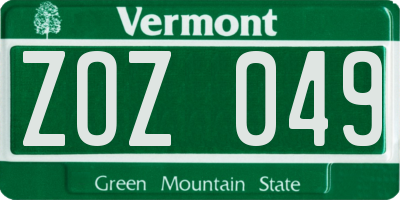 VT license plate ZOZ049