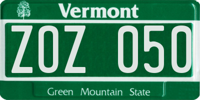 VT license plate ZOZ050