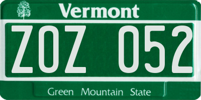 VT license plate ZOZ052