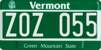 VT license plate ZOZ055