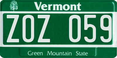 VT license plate ZOZ059