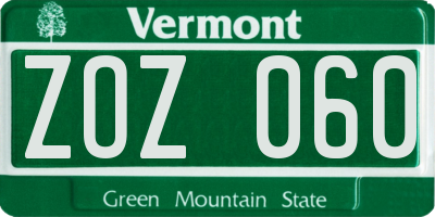 VT license plate ZOZ060