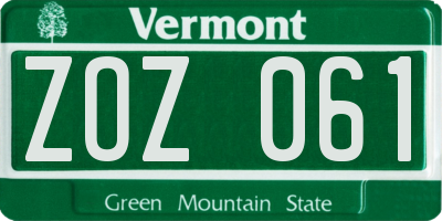 VT license plate ZOZ061