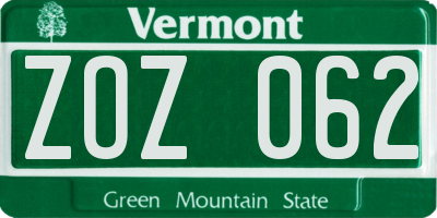 VT license plate ZOZ062