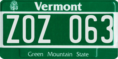 VT license plate ZOZ063