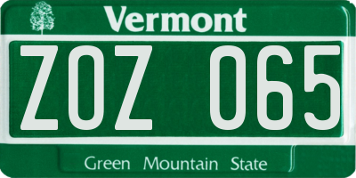 VT license plate ZOZ065