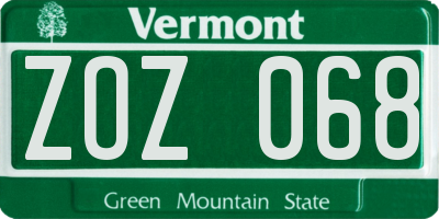 VT license plate ZOZ068