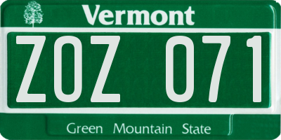 VT license plate ZOZ071