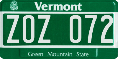 VT license plate ZOZ072