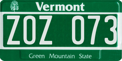 VT license plate ZOZ073