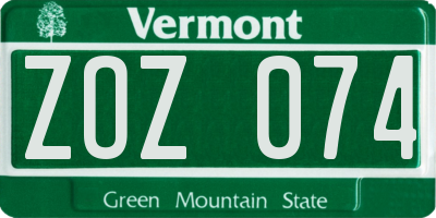 VT license plate ZOZ074