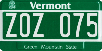 VT license plate ZOZ075
