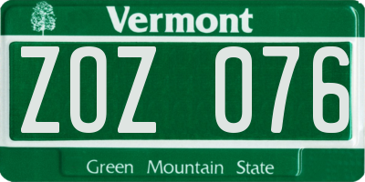 VT license plate ZOZ076