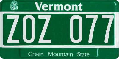 VT license plate ZOZ077