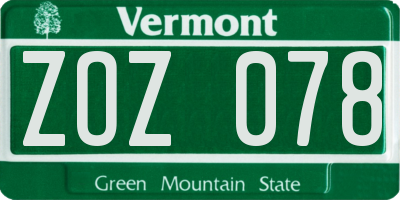VT license plate ZOZ078
