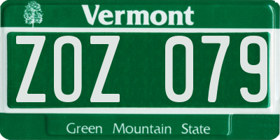 VT license plate ZOZ079