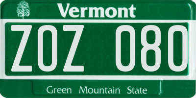 VT license plate ZOZ080