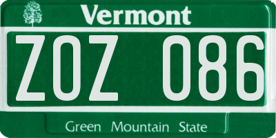 VT license plate ZOZ086