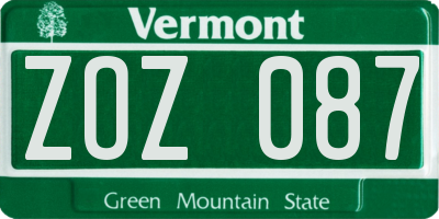 VT license plate ZOZ087