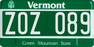 VT license plate ZOZ089