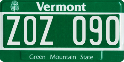 VT license plate ZOZ090