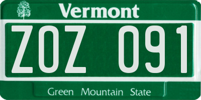 VT license plate ZOZ091