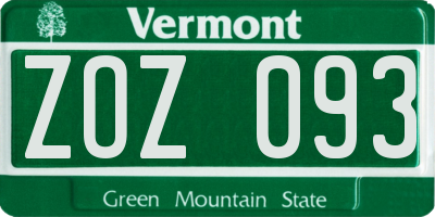 VT license plate ZOZ093