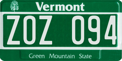 VT license plate ZOZ094
