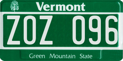 VT license plate ZOZ096