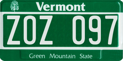 VT license plate ZOZ097
