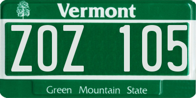 VT license plate ZOZ105