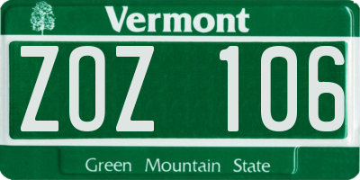 VT license plate ZOZ106