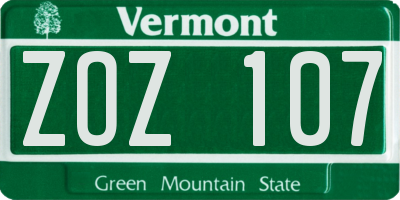 VT license plate ZOZ107