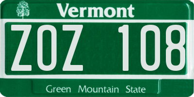 VT license plate ZOZ108