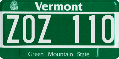 VT license plate ZOZ110