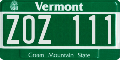 VT license plate ZOZ111