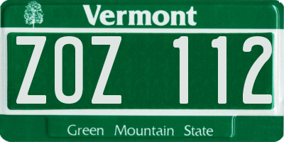 VT license plate ZOZ112