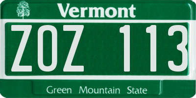VT license plate ZOZ113