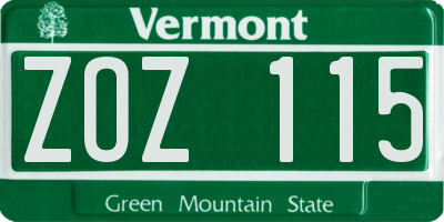 VT license plate ZOZ115