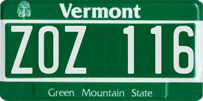 VT license plate ZOZ116