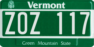 VT license plate ZOZ117