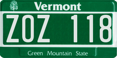 VT license plate ZOZ118