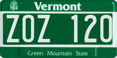 VT license plate ZOZ120
