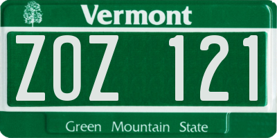 VT license plate ZOZ121