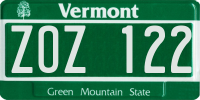 VT license plate ZOZ122