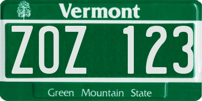 VT license plate ZOZ123